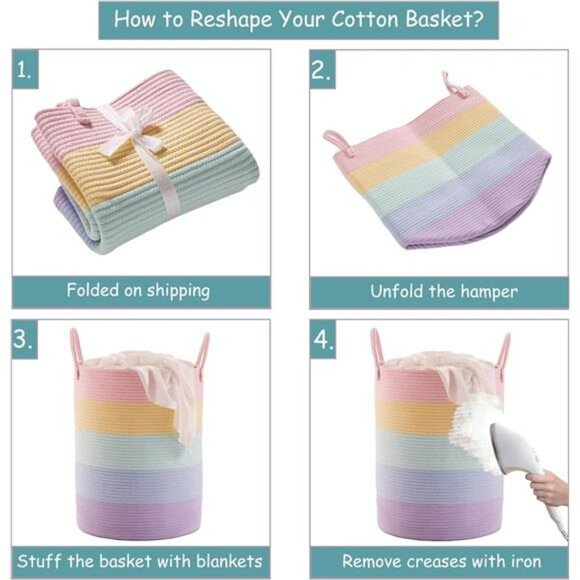 Pink Cotton Rope Laundry Hamper Large Woven Storage Basket for Toys Clothes Blan - Picture 7 of 8